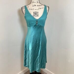 Antonio Melani Teal Silk Slip Dress Beaded Empire Waist Size 6